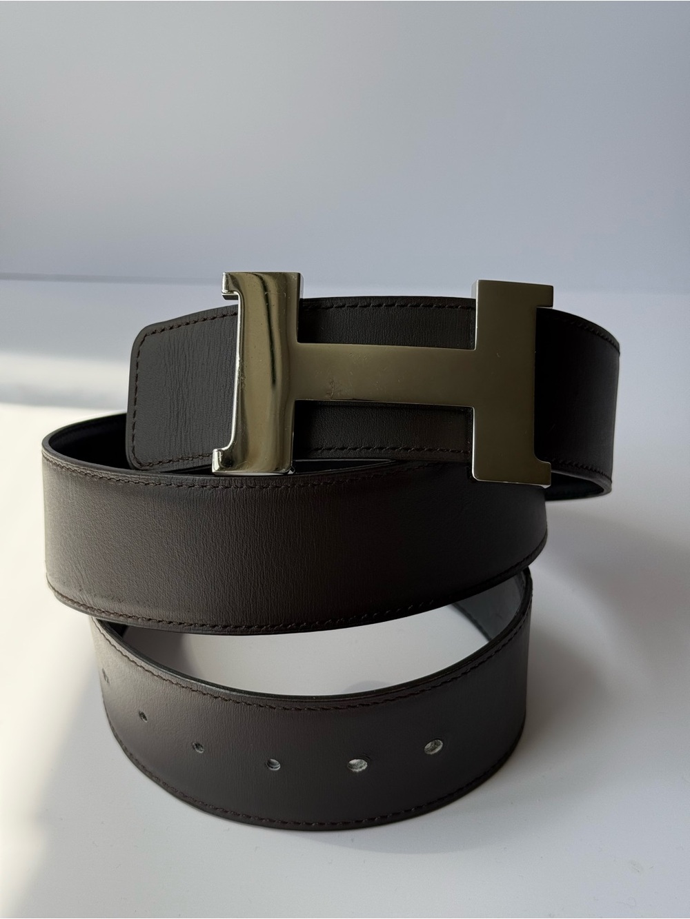 Authentic HERMES Constance 42mm Black/Brown Reversible Belt H Buckle 95cm